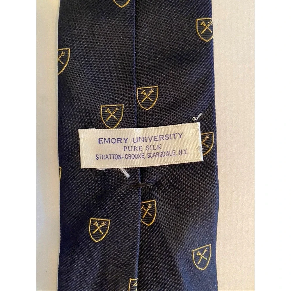 Emory University Stratton-Crooke Navy Blue Silk Crest Necktie Men Collegiate Tie